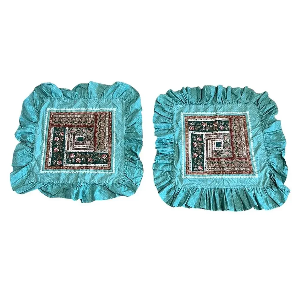 Pair Vintage Cottagecore Custom Quilt Ruffle Throw Pillow Cover 22